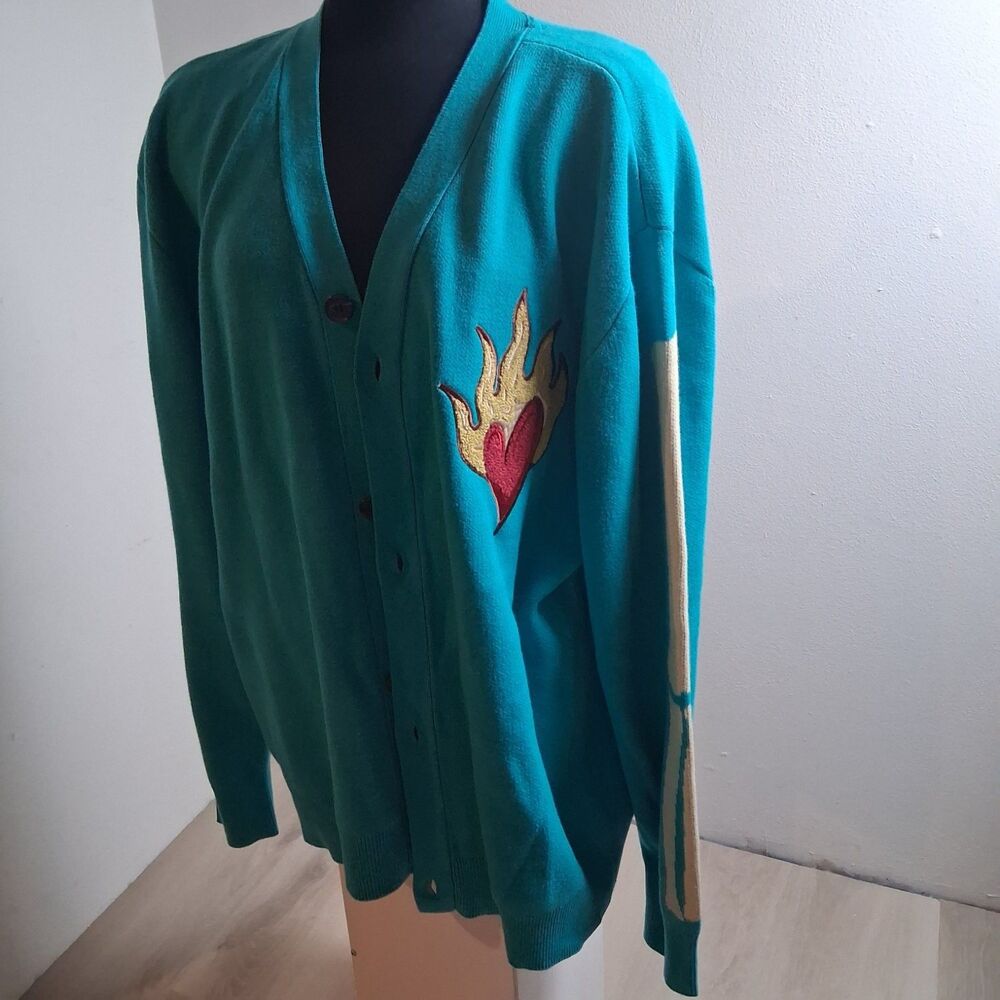 Rebel Minds Don'T Kill MY Vibe Sweater Mens L Teal V-Neck Long Sleeve NWT